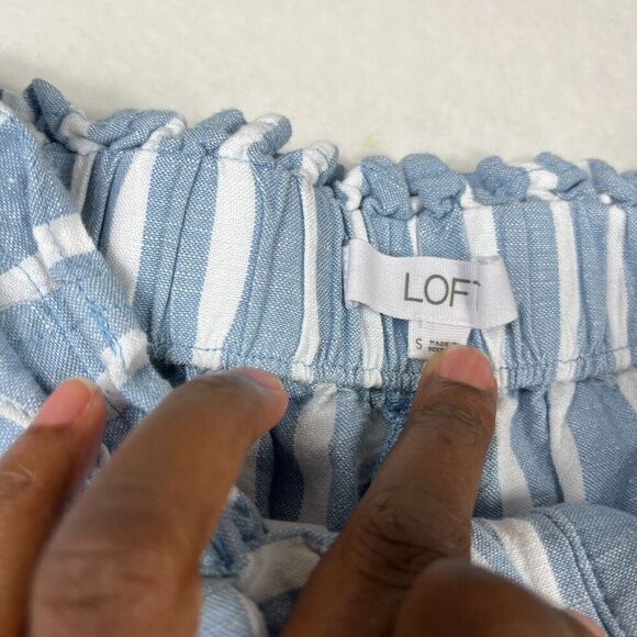 LOFT Linen Blend Cropped Pants Striped Drawstring Waist Tie High Rise SMALL - Picture 5 of 12